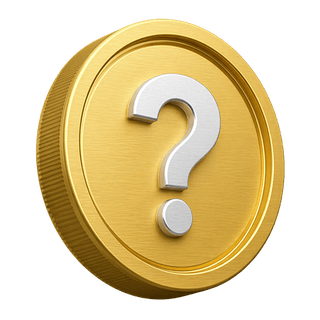 Pièce en or 3D avec point d'interrogation, élément décoratif sur la page FAQ